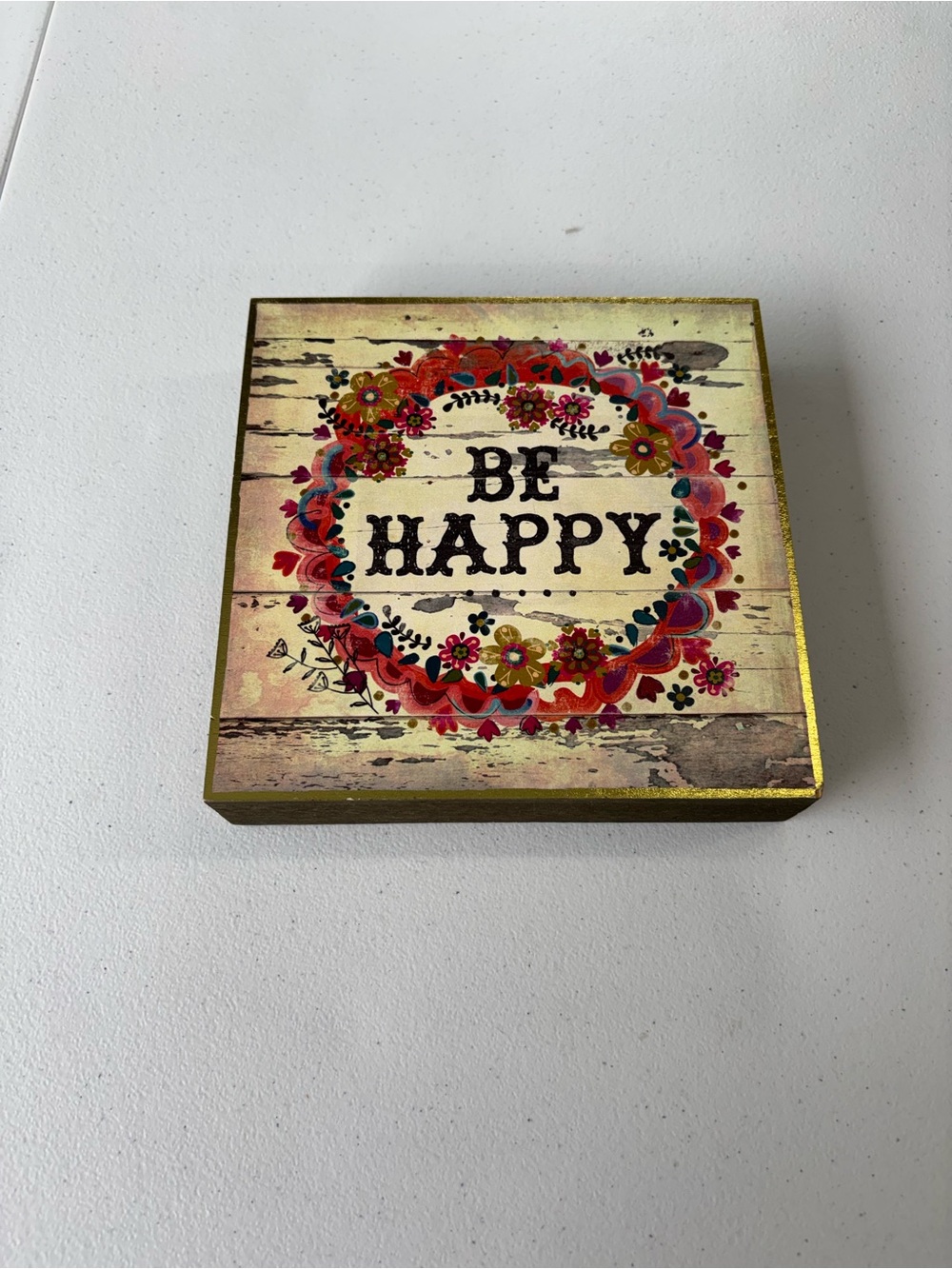 Be Happy Floral Wreath Wall Plaque - Multicolor
